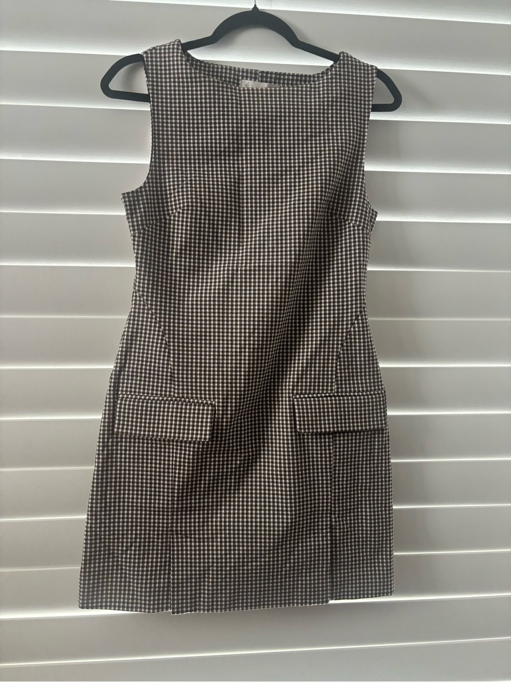Caroline Constas Brown and White Gingham Sleeveless Shift Dress